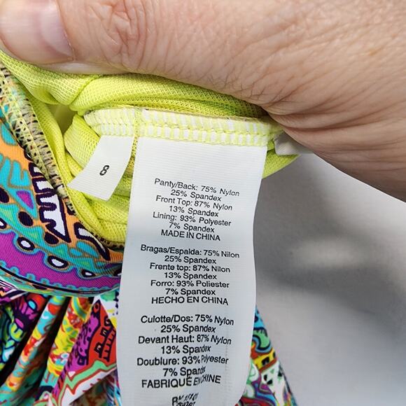 Bleu Rod Beattie Paisley One Piece Swimsuit Size 8 Halter Bohemian Psychedelic - Picture 7 of 14